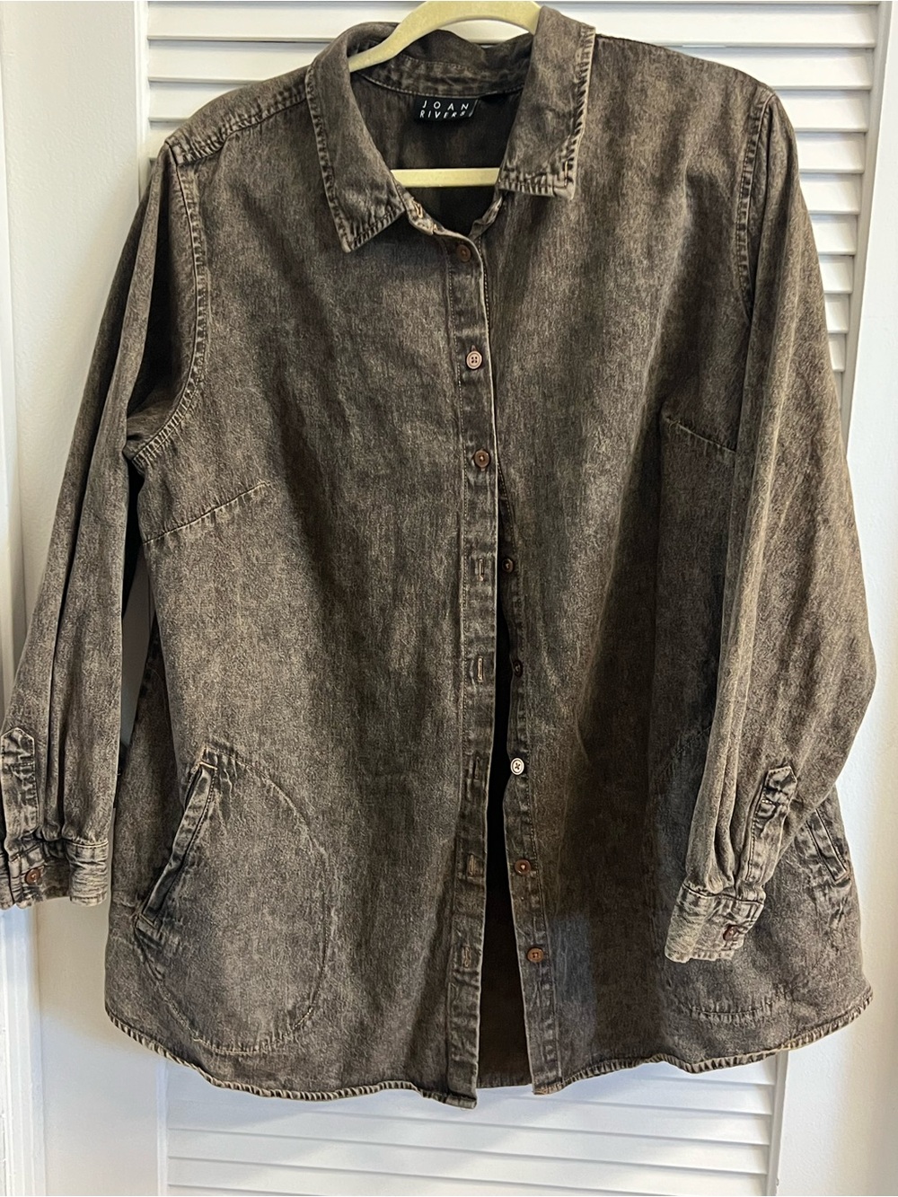 Joan Rivers Washed Brown Utility Button-Up Jacket oversized top size 1X